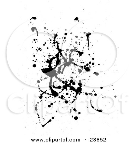 Clipart Illustration of a Black Ink Splatter With Drips And Lines Over White by KJ Pargeter