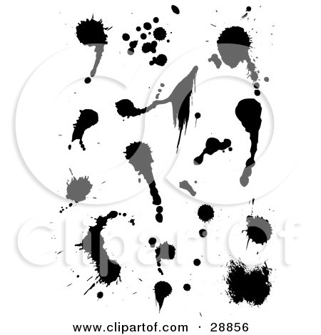 Clipart Illustration of a Set Of Black And White Ink Splatters by KJ Pargeter