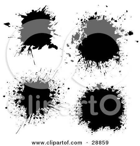Clipart Illustration of Four Black Ink Splatters On A White Background by KJ Pargeter
