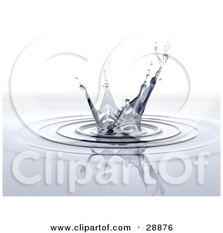 Clipart Illustration of a Splash Of Water With Droplets Extending From The Top, A Reflection And Circles On The Surface by Tonis Pan