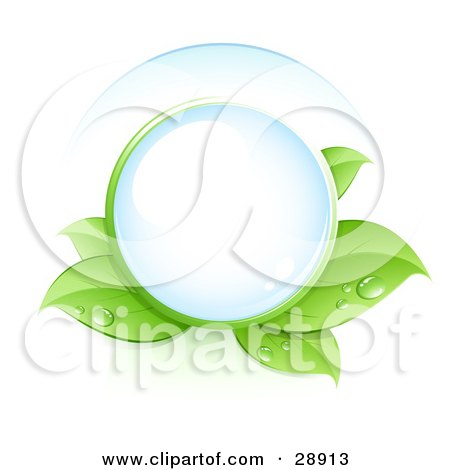 Clipart Illustration of a Clear Orb Nestled In Green Dew Covered Leaves by beboy