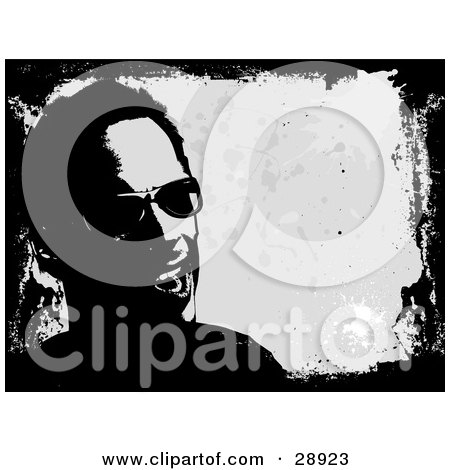 Clipart Illustration of a Happy Man Wearing Shades, Laughing, Over A Gray Background Bordered By Black Grunge by KJ Pargeter