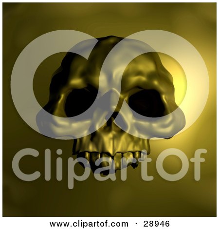 Clipart Illustration of a Spooky Human Skull With Dark Eye Holes, Over A Yellow Background by AtStockIllustration