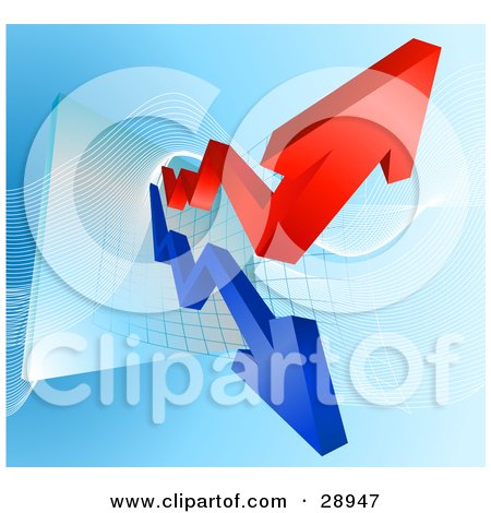 Clipart Illustration of Blue And Red Profit And Loss Arrows On A Business Graph by AtStockIllustration