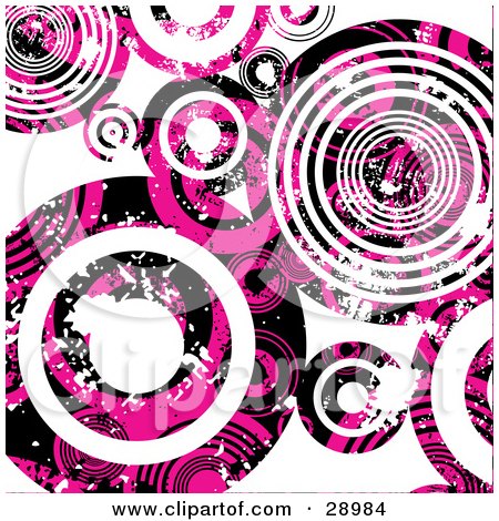 Clipart Illustration of a Retro Background Of Pink And White Grunge Circles On White by KJ Pargeter