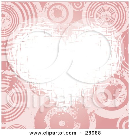Clipart Illustration of a White Grunge Heart Bordered By A Background Of Pink Circles by KJ Pargeter