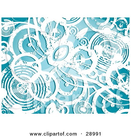 Clipart Illustration of a Background Of Grungy White Circles Over Blue by KJ Pargeter