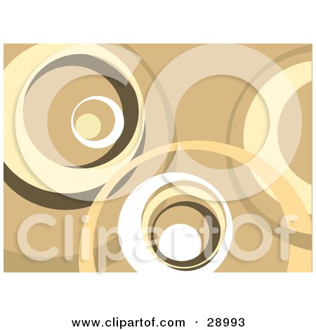 Clipart Illustration of a Brown, Tan And White Background Of Large Retro Circles by KJ Pargeter