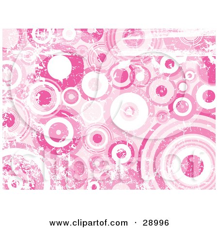 Clipart Illustration of a Grunge Background Of Scuffed Pink And White Circles by KJ Pargeter
