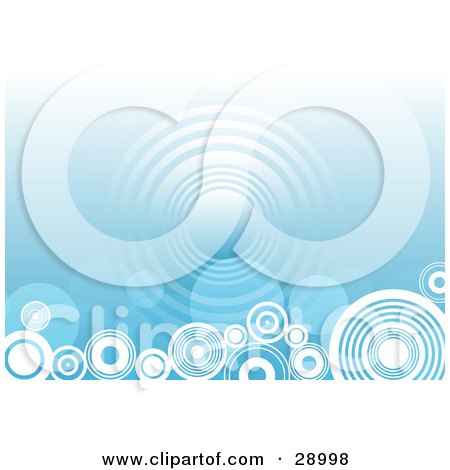 Clipart Illustration of a Repeat Circle In The Center Of A Gradient Blue Background With White Circles Along The Bottom by KJ Pargeter