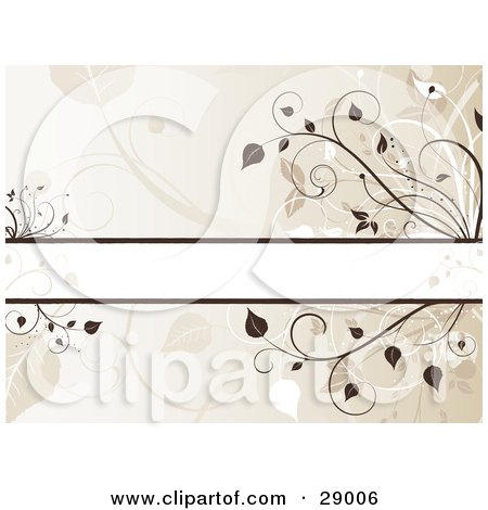 Clipart Illustration of a Blank Text Bar Over A Background Of Brown Flourishes And Faded Silhouetted Plants by KJ Pargeter