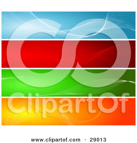 Clipart Illustration of a Set Of Four Blue, Red, Green And Orange Website Banner Or Header Panels With Waves by KJ Pargeter