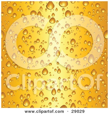 Clipart Illustration of a Background Of Wet Droplets On A Glass Of Cold Yellow Beer by KJ Pargeter