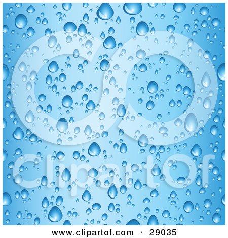 Clipart Illustration of a Background Of Wet Droplets On A Glass Of Cold Blue Water by KJ Pargeter