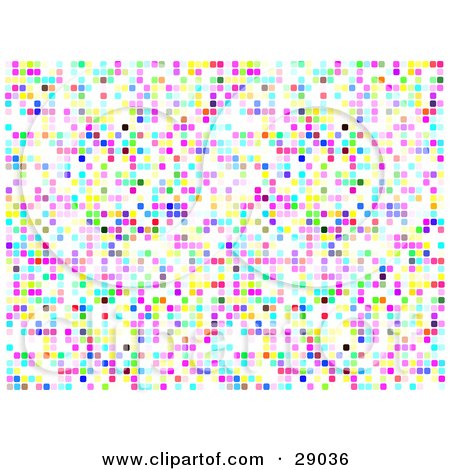 Clipart Illustration of a Background Of Scattered Colorful Pixels by KJ Pargeter