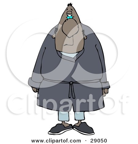 Clipart Illustration of a Tired Black Man In Blue Pajamas, Slippers And A Robe, Standing And Facing Front by djart