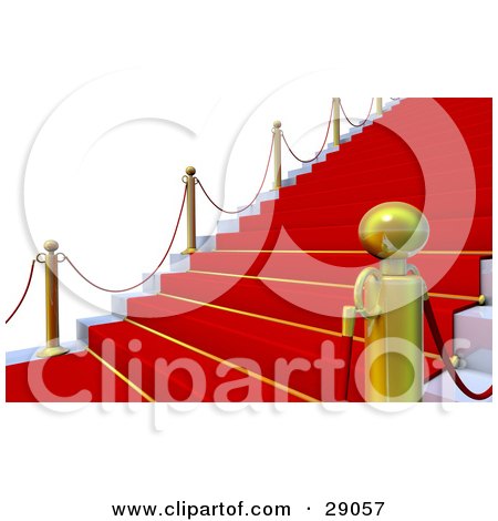 Clipart Illustration of an Angled View Of Golden Posts Along A Red Carpet Leading Up Steps by Tonis Pan