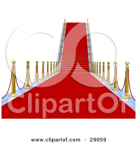 Clipart Illustration of a View Down A Path Of Red Carpet, Leading To Stairs Bordered By Gold Posts, Symbolizing Vip Treatment, Success And Opportunity by Tonis Pan