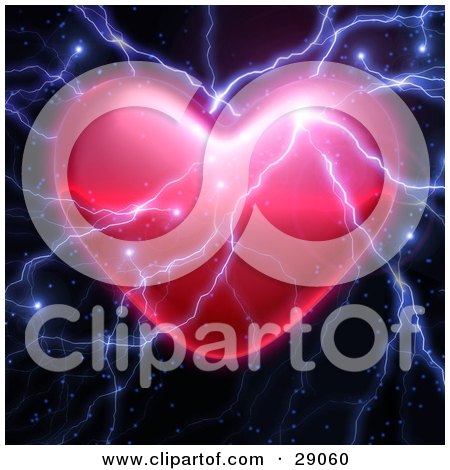 Clipart Illustration of Bolts Of Bright Lightning Striking A Valentine Heart by Tonis Pan