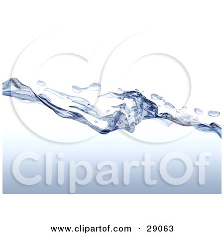 Clipart Illustration of Splashing And Drops Along The Surface Of Clear Blue Purified Water Flowing Over A White And Blue Background by Tonis Pan