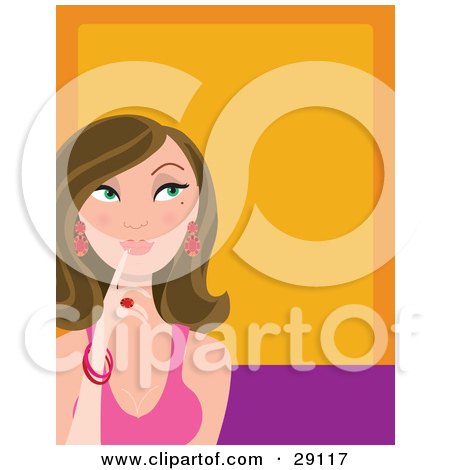 Clipart Illustration of an Attractive Young Woman Touching Her Finger To Her Lips While Thinking by Maria Bell
