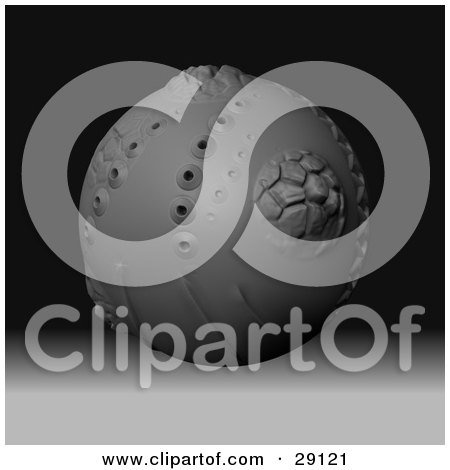 Clipart Illustration of a Clay Alien Planet With Volcanic Mountains And Craters, Over A Gray And Black Background by Leo Blanchette