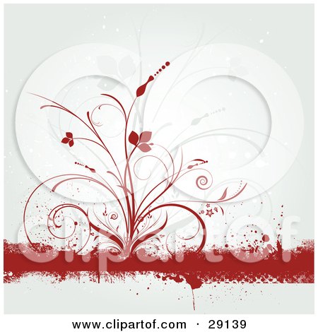 Clipart Illustration of a Red Delicate Flourish And Silhouette On A Grunge Bar On A White Background by KJ Pargeter