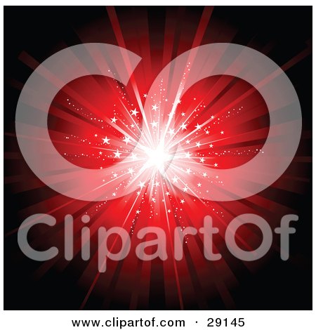 Clipart Illustration of a Bright Star Shining In The Center Of A Red Burst by KJ Pargeter