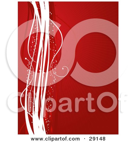 Clipart Illustration of Red And White Waves And Sparkles Along The Left Side Of A Red Background With Faint Bursts by KJ Pargeter
