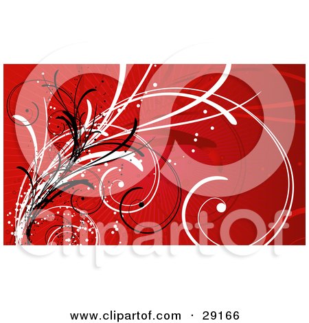 Clipart Illustration of Black And White Grasses Over A Bursting Red Background by KJ Pargeter