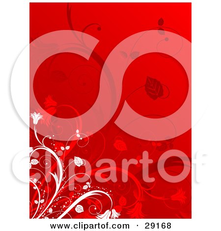 Clipart Illustration of a Red Background With Red And White Leafy Vines by KJ Pargeter