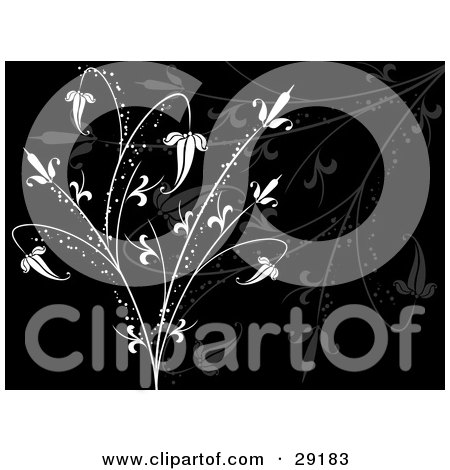 Clipart Illustration of a Sparkling White Plant Over A Black Background With Faint Plants by KJ Pargeter