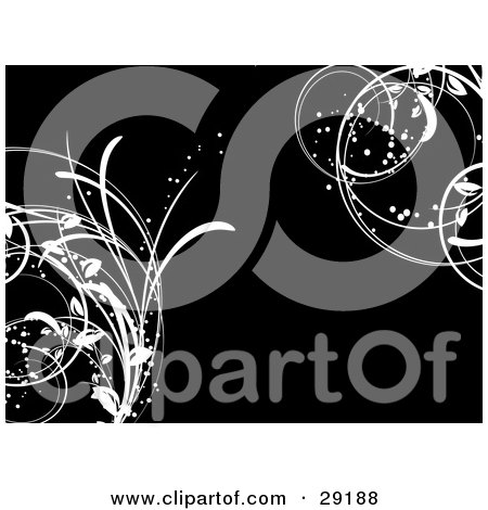 Clipart Illustration of a Black Background With White Grasses And Spots by KJ Pargeter