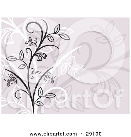 Clipart Illustration of Black, White And Faint Plants Over A Pastel Background by KJ Pargeter