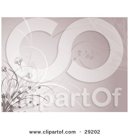 Clipart Illustration of Grassy Flourishes In The Corners Of A Beige Background by KJ Pargeter