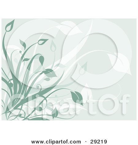 Clipart Illustration of a Pale Blue Background With Faded White And Green Plants by KJ Pargeter