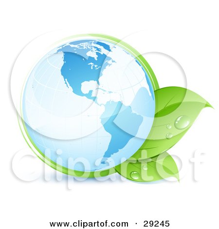 Clipart Illustration of a Shiny Blue Earth Globe Embraced By A Green Vine And Leaves by beboy