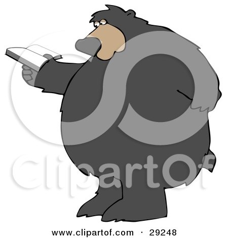Clipart Illustration of a Big Bear Standing And Rubbing His Back While Reading A Book by djart