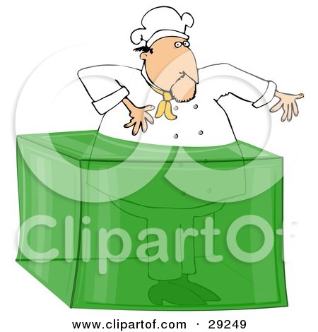 Clipart Illustration of a Male Chef Stuck In A Giant Block Of Lime Gelatin Dessert by djart
