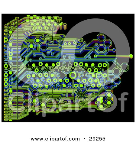 Clipart Illustration of a Blue And Green Circuit Board Over A Black Background by Tonis Pan