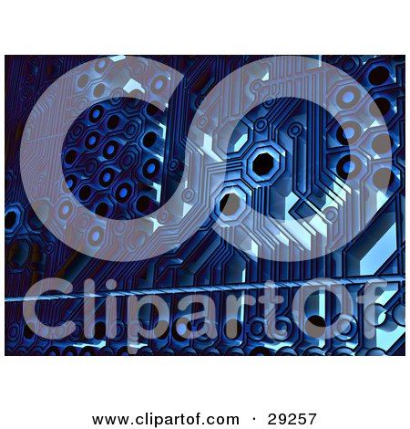 Clipart Illustration of a Blue Circuit Board Background Showing The Intricate Circuits by Tonis Pan