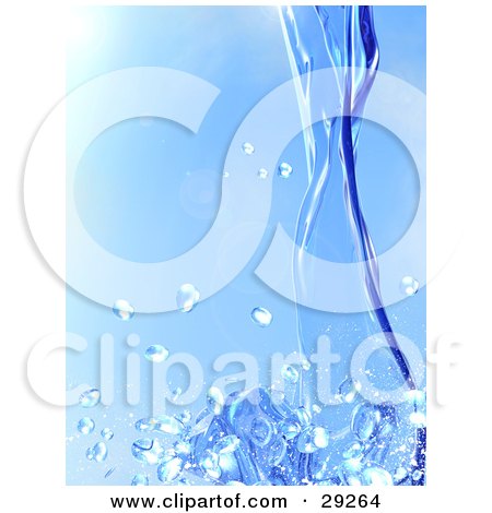 Clipart Illustration of Blue Purified Water Pouring Down And Splashing Onto A Surface by Tonis Pan
