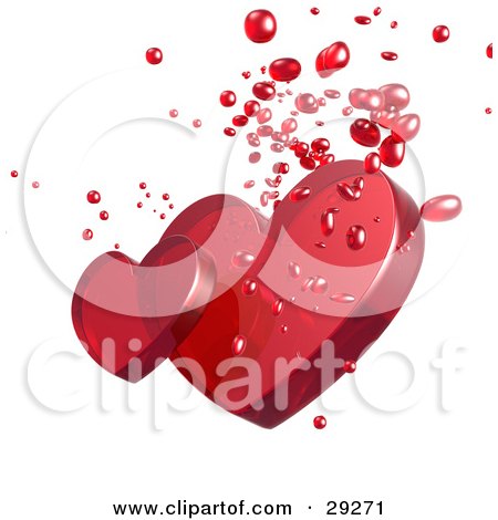 Clipart Illustration of Two Red Transparent Hearts With Droplets On A White Background by Tonis Pan