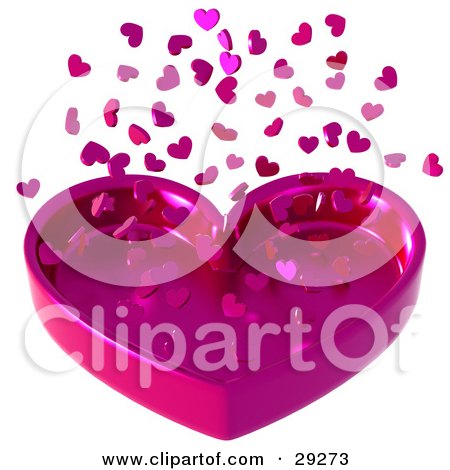 Clipart Illustration of Pink Confetti Hearts Falling Down Into A Heart Tray by Tonis Pan