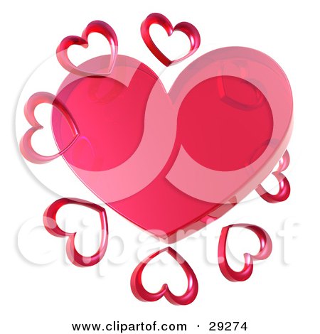 Clipart Illustration of a Clear Red Transparent Heart Surrounded By A Circle Of Hearts by Tonis Pan