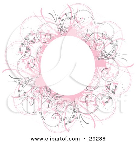 Clipart Illustration of a Circular Pink Grunge Floral Frame With A Blank Center by KJ Pargeter