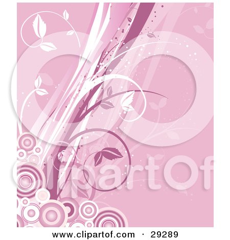 Clipart Illustration of a Background Of Pink And White Vines Emerging From A Cluster Of Circles by KJ Pargeter