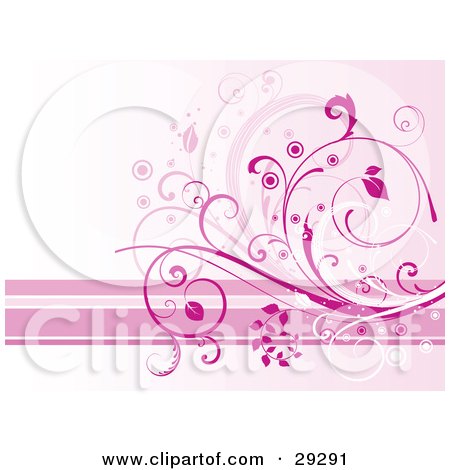 Clipart Illustration of a Pink And White Flourish Background With Horizontal Stripes Along The Bottom by KJ Pargeter