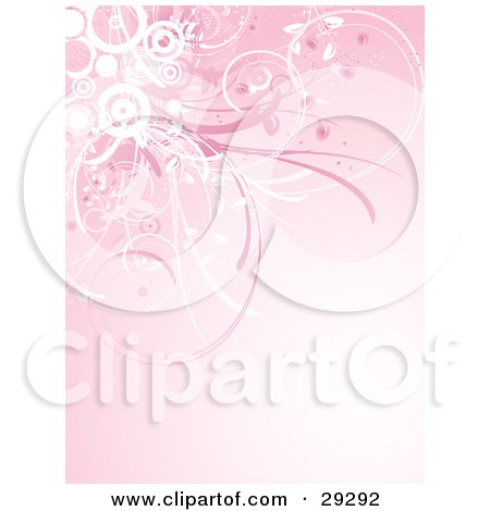 Clipart Illustration of a Cluster Of Pink And White Grasses And Circles Along The Top Of A Gradient Pink Background by KJ Pargeter
