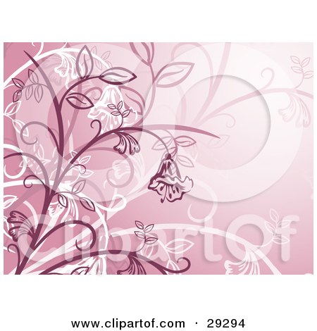Clipart Illustration of a Pink Floral Background Of Bell Flowers Hanging From Plants by KJ Pargeter